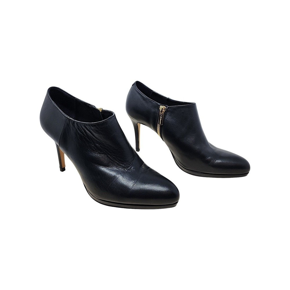 LK Bennett Heeled Ankle Boot 38.5 8.5 Wom Elle Black Leather Stiletto 3.5" Spain
